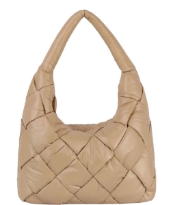 Soft Puffy Woven Shoulder Bag Hobo JYE0468 STONE